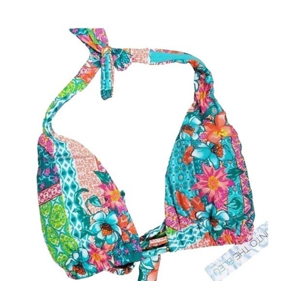 INTO THE BLEU Triangle Halter Tie Floral Bikini Top Bathing Suit Swimsuit 8 NWT - Picture 1 of 9